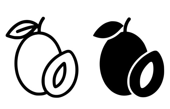 Tropical fruit icon, sapodilla illustration in outline and silhouette style