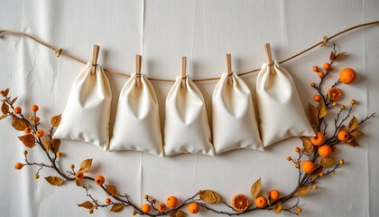 Linen advent bags on a cord (b