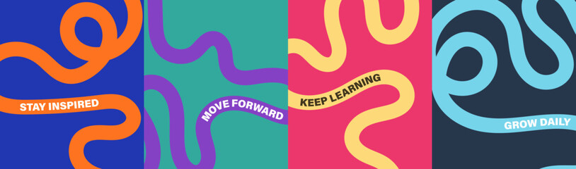 Vibrant abstract poster with flowing shapes in warm colors featuring colorful, fluid wavy lines for a dynamic, modern feel, motivational design typography for creative wall art