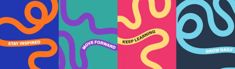 Fototapeten Farbiges Glas Vibrant abstract poster with flowing shapes in warm colors featuring colorful, fluid wavy lines for a dynamic, modern feel, motivational design typography for creative wall art  © icons gate