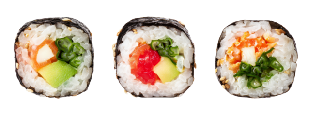 Delicious sushi rolls with transparent background food photography studio
