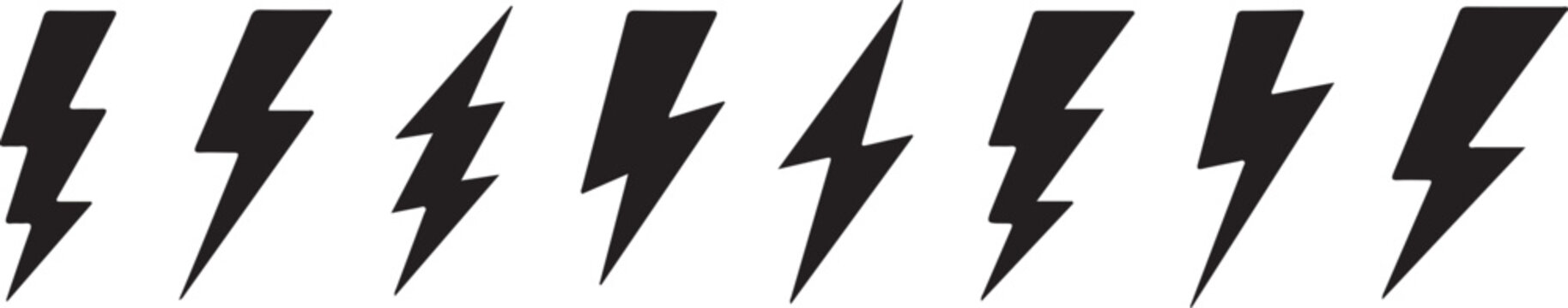 Collection of black lightning bolt symbols on white background