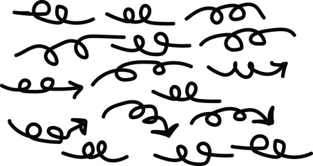 Obraz premium Hand drawn doddle black curve arrow icon set