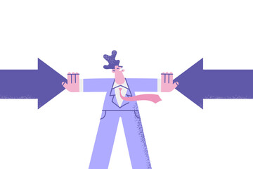 Businessman fight stop numerous arrows facing