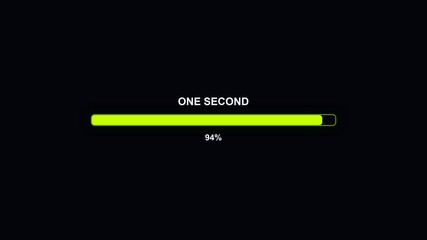 Progress bar animation showing completion in one second with bright color and modern design for user interface projects