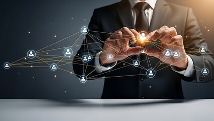 Businessman connecting people network for teamwork and collaboration