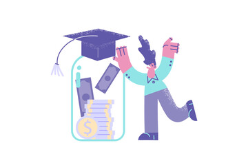 Smiling guy save money for future education purposes