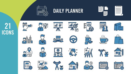 Vector icons for daily planning, business, and productivity. Illustrates task management, workflow, career growth, and organization for professional projects