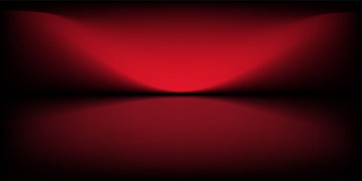 Red studio background. Abstract limbo podium studio room. Dark red gradient wall floor and spotlight scene. Showcase, promotion display. Vector stage mockup illustration