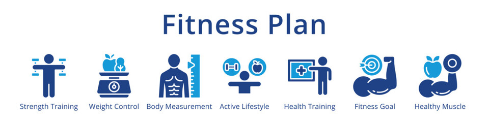 Obraz premium Fitness and Strength Training Plan Workout Goals and Body Health Exercise Icons