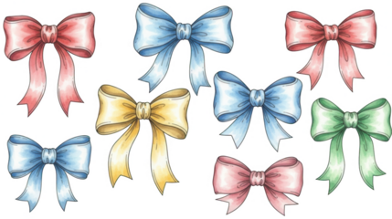 Valentine PNG, Set of hand painted watercolor ribbon bows collection on transparent background