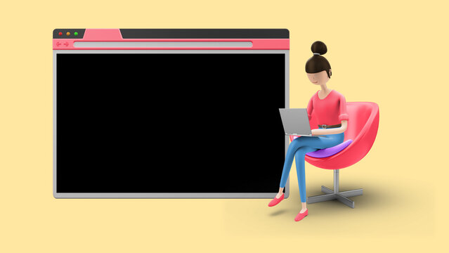 Explainer Girl Sitting Browsing Web