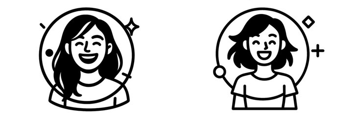 Fototapeta premium Female characters smiling with friendly expressions in vector design