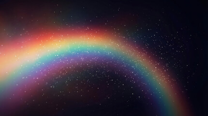 Vibrant multicolored rainbow arc glowing light stretches across a dark starry space backdrop evoking awe and dreamy cosmic wonder