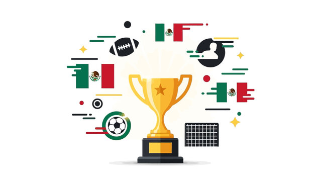 Mexico Sports Trophy Celebration with Flags and Icons