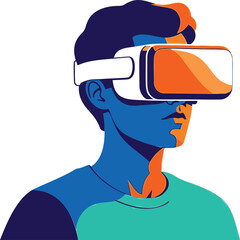 Young Man Wearing Virtual Reality Headset Exploring Technology.