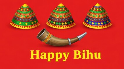 Vibrant Assamese Bihu celebration with traditional hat and horn