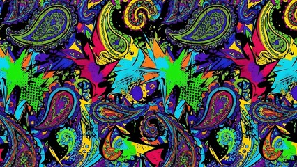 Vibrant Psychedelic Pattern with Swirling Shapes.