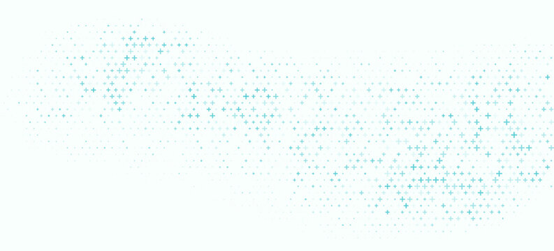 Medical healthcare seamless background. Green blue cross pattern. Repeating plus symbol wallpaper. Vector hospital pattern. Tech backdrop for presentation, banner, booklet, brochure, leaflet, poster
