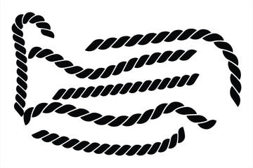 This is a minimalist, black-and-white graphic depicting multiple segments of twisted rope. The pieces are arranged in an abstract design with curves and straight sections, suggesting a loose bundle 