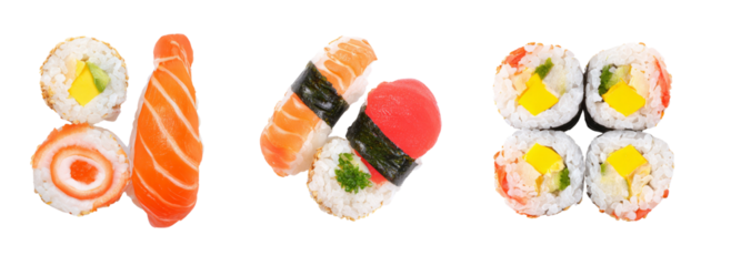 Sushi platter display transparent background culinary art food photography