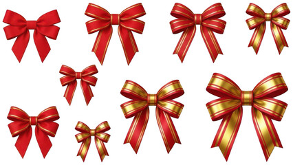 Valentine PNG, Collection of red and gold decorative ribbon bows in various sizes