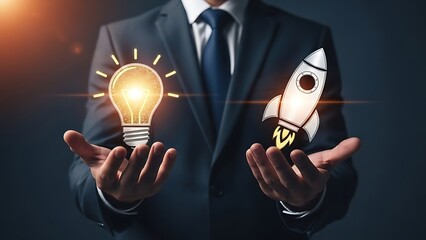 Businessman presenting creative ideas and innovation for success