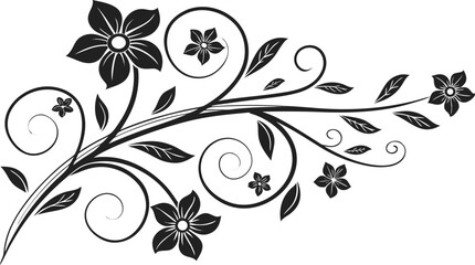 Ornamental design elements - a collection of ornate black and white floral vector elements. Each design should feature intricate swirls, curls, and botanical motifs such as leaves, vines, petals.