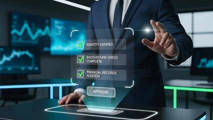Businessman approving secure verification process in modern office