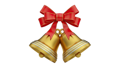 Golden Christmas Bells with Red Ribbon