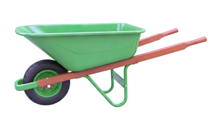 Green Wheelbarrow with Wooden Handles