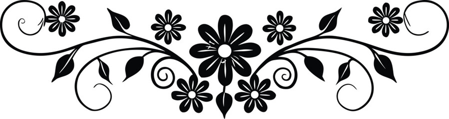 Fototapeta premium Ornamental design elements - a collection of ornate black and white floral vector elements. Each design should feature intricate swirls, curls, and botanical motifs such as leaves, vines, petals.