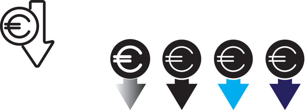 Cost reduction. Euro decrease flat vector icon. Euro decrease flat vector icons set
