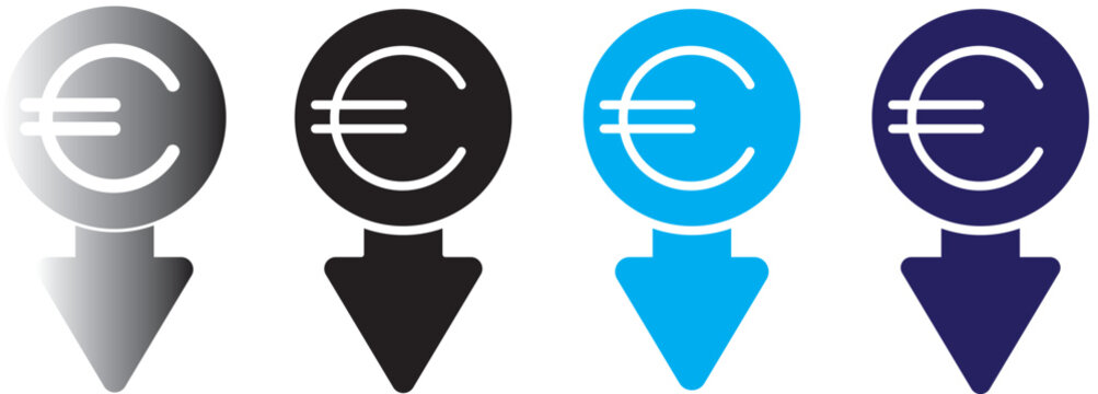 Cost reduction. Euro decrease flat vector icon. Euro decrease flat vector icons set
