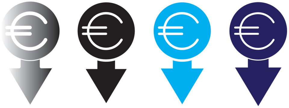 Cost reduction. Euro decrease flat vector icon. Euro decrease flat vector icons set
