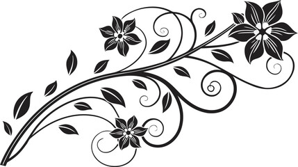 Ornamental design elements - a collection of ornate black and white floral vector elements. Each design should feature intricate swirls, curls, and botanical motifs such as leaves, vines, petals.