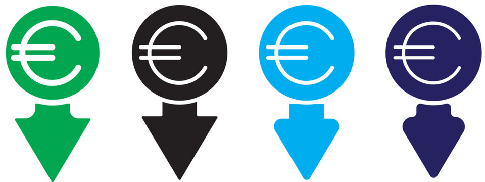 Cost reduction. Euro decrease flat vector icon. Euro decrease flat vector icons set
