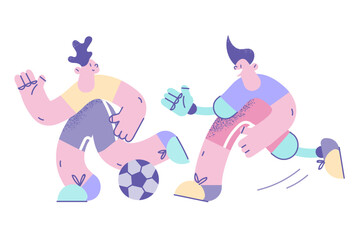 Happy boy play football outdoors with friend