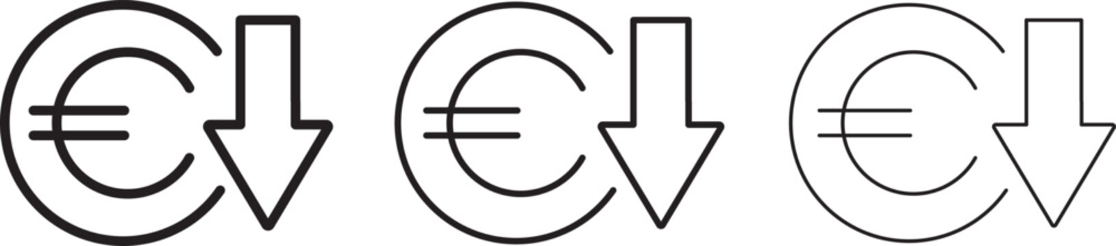 Cost reduction. Euro decrease flat vector icon. Euro decrease flat vector icons set
