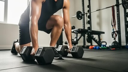 Man exercising with dumbbells in a modern gym