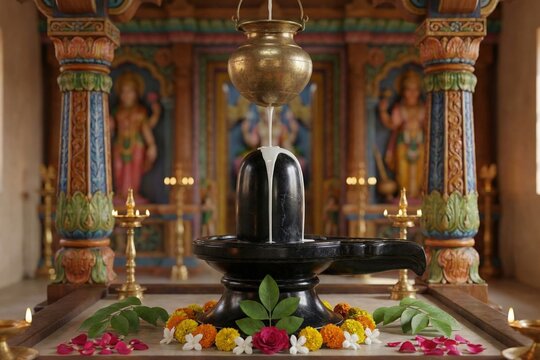 Sacred Shivling Abhishek Inside Badrinath Temple &ndash; Premium Devotional Image