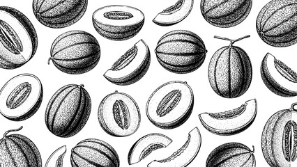 Wooden Engraving Melon in White Background