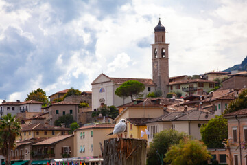 Street view from famous italian old town Limone on the coast of Garda lake
