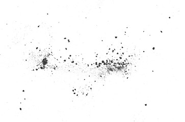 Coal dust - black coal powder scattered and isolated on a white background. Wood charcoal. Black chalk pieces.