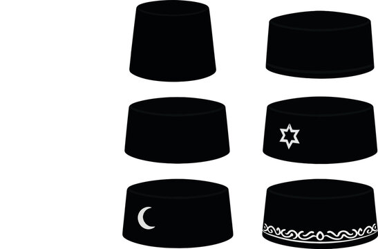 Islamic Songkok and Fez Hat Set with Crescent Symbols