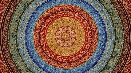 Ornate Circular Ceiling Design with Intricate Patterns.