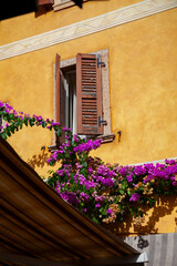 Street view from famous italian old town Limone on the coast of Garda lake