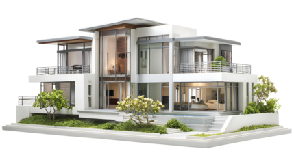 modern three story house with glass windows balcony and clean contemporary design