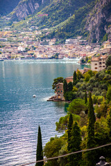 View from the bay of city Limone on the coast of lake  Garda in Italy