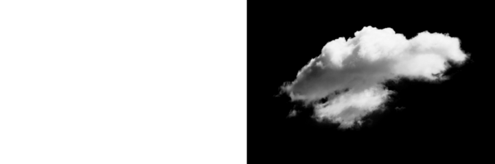 Layered white cloud body isolated on transparent background, compact floating sky cloud with sculpted volume for natural atmosphere design PNG